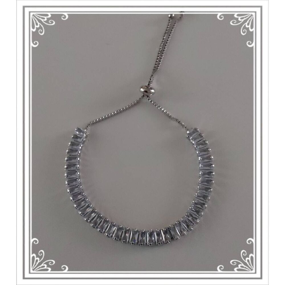 Gorgeous 10 Ct. Baguette Cut Sim Diamond Bolo Tennis Bracelet~18KWGP~New